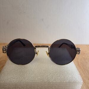 Vintage Round Silver Sunglasses Black Lens Celtic Gothic unisex